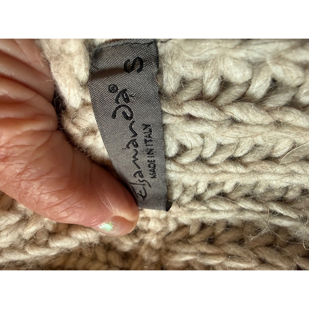 Italian Cardigan Sweater Jacket Beige GUC Cable Knit Alpaca Blend Fisherman S - Picture 4 of 9